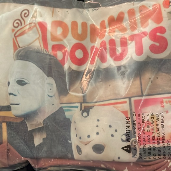 Jason & Michael Myers Halloween Dunkin Donuts Coffee Funny Short Sleeve Top - Picture 2 of 4
